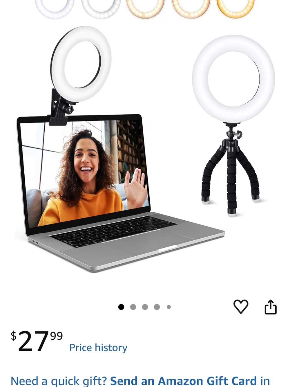 Portable White Clip-On Ring Light for Tablets and Laptops